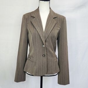 IZ Byer California Brown Striped Double Button Long Sleeve Blazer Jacket